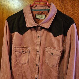 Women's Large Legacy Falls Mauve Western Faux Suede Long Sleeve Pearl Snap Shirt